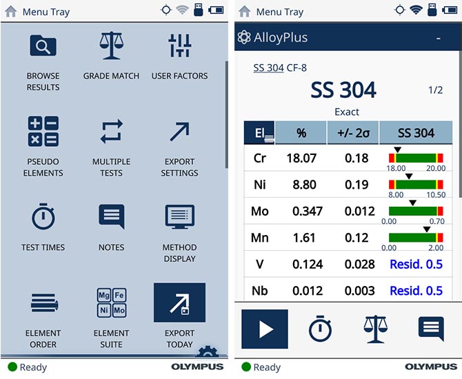 XRF analyzer user interface(left). XRF analysis(right).