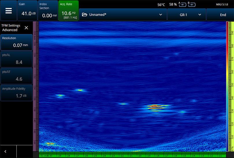OmniScan X3相控阵探伤仪采集到的HTHA的标准TFM（全聚焦方式）图像