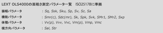 LEXT OLS4000の面粗さ測定パラメータ一覧 ISO25178ドラフトに準拠