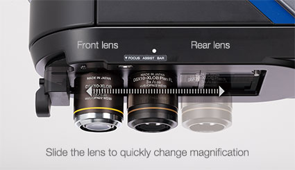 Front lens, Rear lens, Slide the lens to quickly change magnification