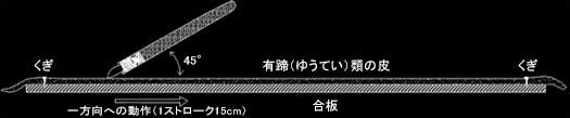 図4 珪岩製皮はぎ用スクレイパー使用実験の設定の概略図
