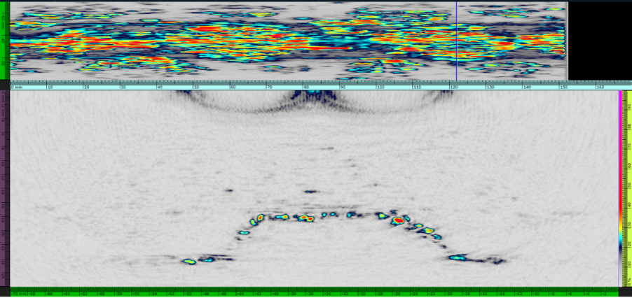 Schermata che illustra l'imaging della coerenza di fase su un rilevatore di difetti OmniScan X3 64