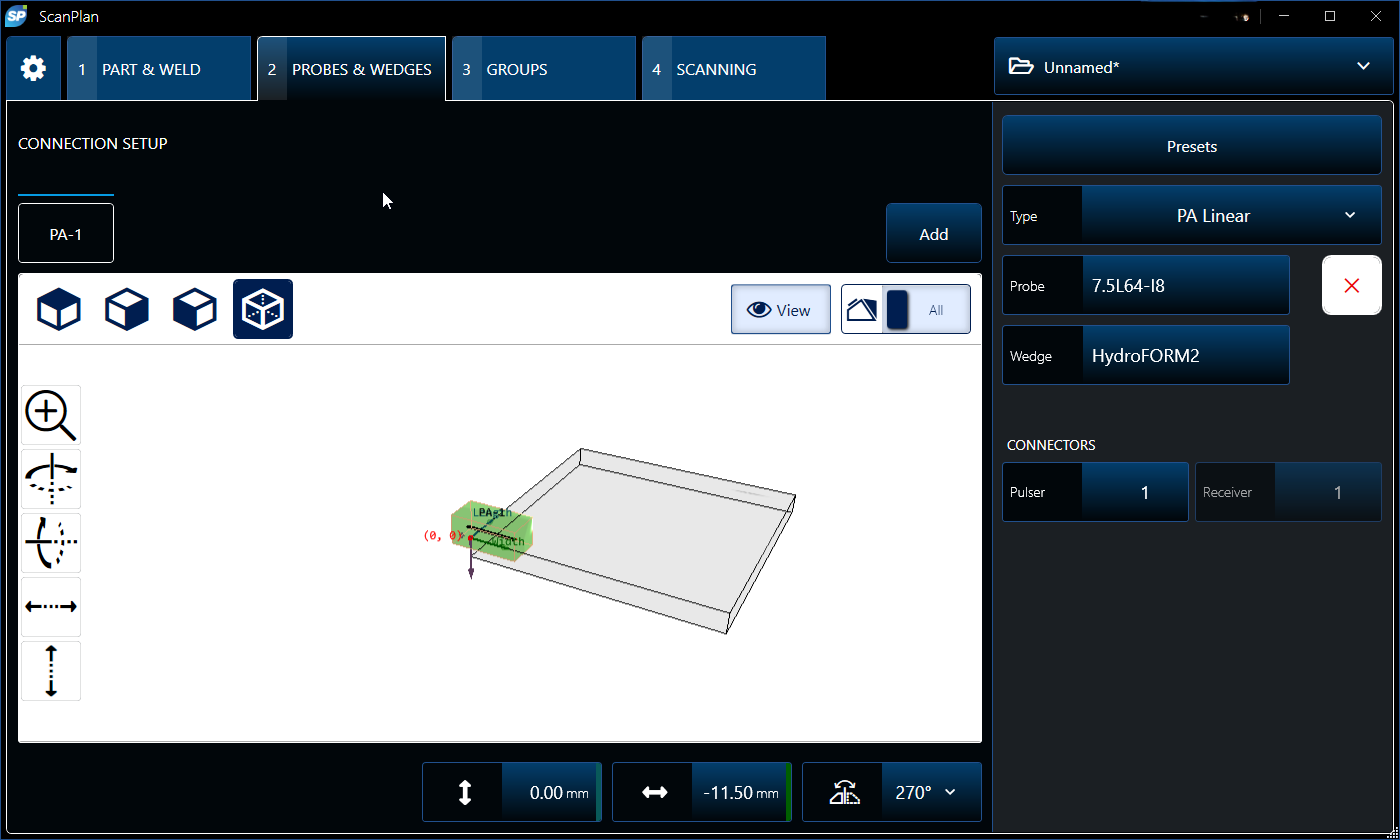 ScanPlan设置创建器软件探头和楔块选项卡