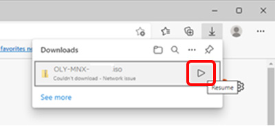 Download can be resumed from the button below if the network connection issue occurred:
