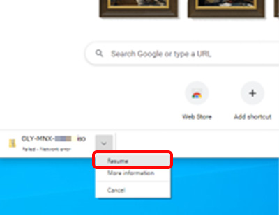 Download can be resumed from the menu below if the network connection issue occurred