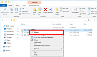 Right click the downloaded “OLY-MNX-30345.iso” and select “Mount”