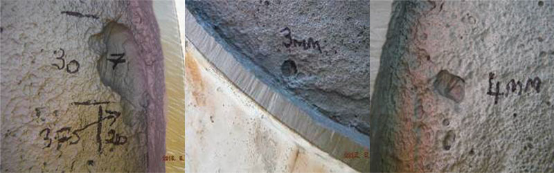 Showing assorted pitting post-removal and surface prep of process pipework (Courtesy of ESR Technology)