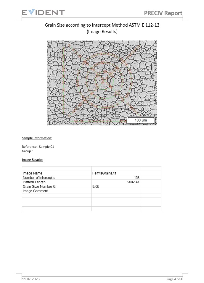 Resultados de uma análise ASTM E112