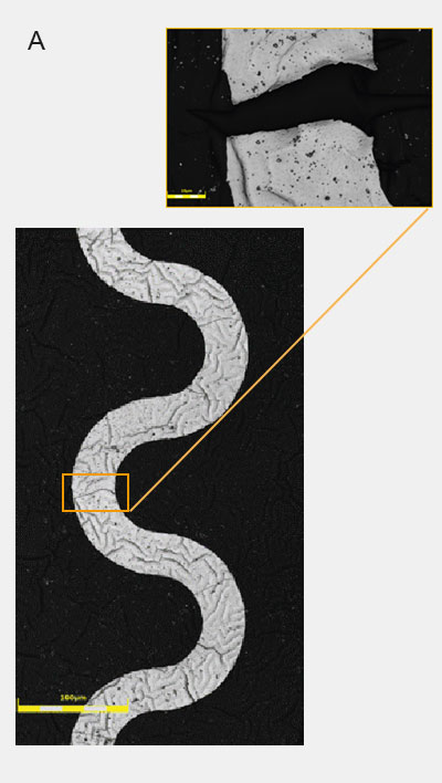 Crack development interconnect height map LEXT OLS4100 visualization 3D metallic polymer substrate