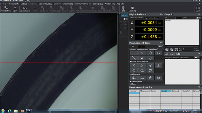 Measurement screen using incident light from the measurement microscope
