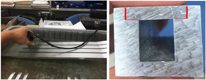 Alt tag: Speciální sonda 10L64-FSW s technologií phased array pro třecí svar a klín SFSW-N45S-WHC společnosti Olympus používané na skenování desky pro vodní chlazení nebo studené desky s kapalinou 