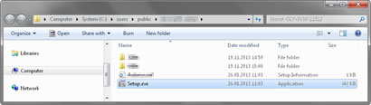 The file is uncompressed and the folder is opened. Double click on the file setup.exe in the folder