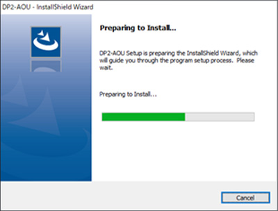 Double-click Setup.exe in the DP2-AOU_V1.2_22455 folder saved on the USB memory in the Explorer, and the installation dialog will be displayed and start the installation