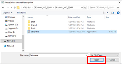 The dialog for the select execute file will be displayed