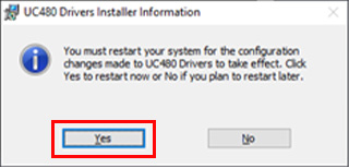 Press the Yes button to automatically restart the DP2-AOU